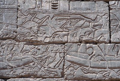 شعب البحر ، معركة رمسيس الثالث البحرية ، مدينة هابو ، 1195-64 قبل الميلاد بواسطة Egyptian 20th Dynasty