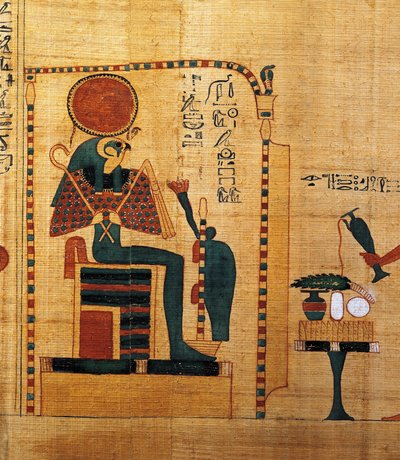 بردية أسطورية لإيمن مصوف ، حامل آمون الأول. التفاصيل: الله رع حراختي بواسطة الأسرة المصرية الثانية والعشرون