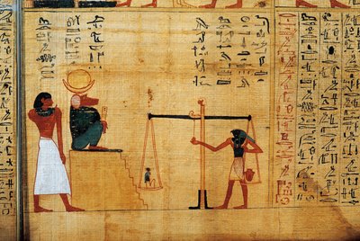 بردية أسطورية لإيمنمسوف، الحامل الرئيسي لآمون. التفاصيل: وزن الروح أمام إله البابون تحوت بواسطة الأسرة المصرية الثانية والعشرون