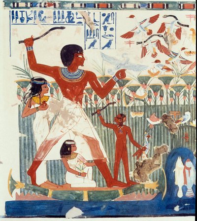 فن مصر: صيد الطيور. كلية مشابهة لضريح نخت ، فترة أمينوفيس الثاني (1450-1425 قبل الميلاد) باريس ، كوليدج دو فرانس بواسطة مصري مصري