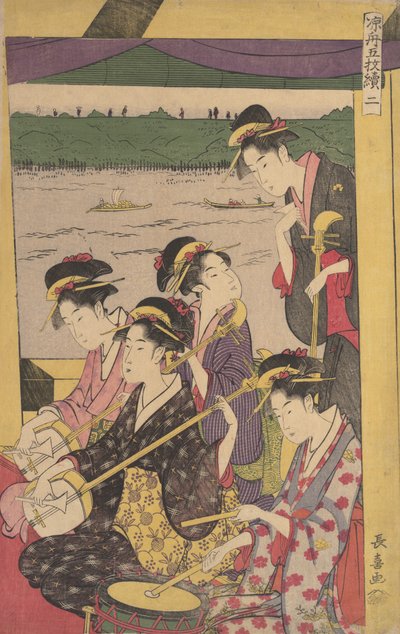 حفلة للجيشا في Suzumi-bune ، أي قارب التبريد. المشهد الثاني لبواتين ... ، كاليفورنيا. 1796. بواسطة Eisōsai Chōki