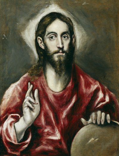 "Le sauveur du monde" - سالفاتور موندي (منقذ العالم) - إل جريكو ، الدومينيكان (1541-1614) - 1608-1614 - ألوان زيتية على قماش - 72 × 55 سم - متحف ديل برادو ، مدريد بواسطة إل جريكو
