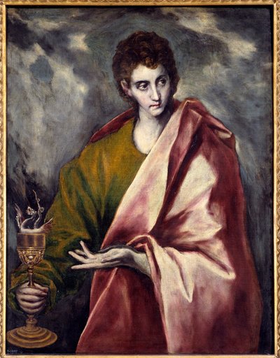 لوحة القديس يوحنا الإنجيلي لدومينيكوس ثيوتوكوبولوس ديت إل جريكو (1541-1614) القرن السابع عشر. 0،9x0،77 م مدريد ، متحف دو برادو - القديس يوحنا الإنجيلي. لوحة لدومينيكوس ثيوتوكوبولوس المعروفة باسم إل جريكو (1541-1614) بواسطة إل جريكو