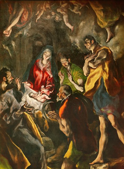 عبادة الرعاة (تفاصيل عن الرعاة المجتمعين حول الطفل) ، ج. 1603-14 (زيت على قماش) بواسطة إل جريكو