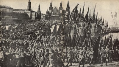 رسم توضيحي من اتحاد الجمهوريات الاشتراكية السوفياتية يبني الاشتراكية ، 1933. بواسطة اليعازر ماركويتش ليسيتسكي