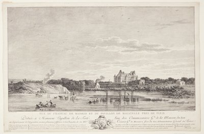 منظر لقصر مدريد وبافيلون دي باجاتيل (Vue du Chateau de Madrid et du Pavillon de Bagatelle pres de Paris) بواسطة بعد لويس غابرييل مورو