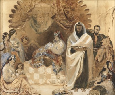بريت ميلا في طنجة ، 1838 (مرحاض ولون جسم على ورق ، مرصع بزجاج ملون) بواسطة إليزابيث موراي
