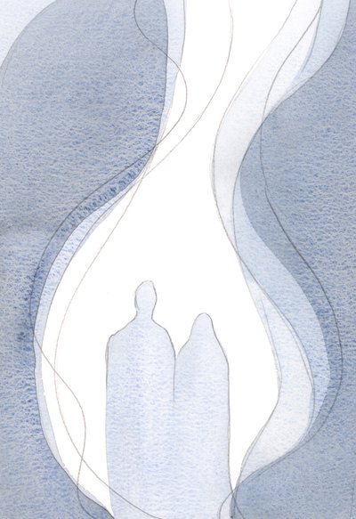 أثناء صلاتي ، بالتواصل مع المسيح وأمه ، كانت شعلة صلاتي الصغيرة جزءًا من اللهب العظيم ، المتصاعد. ، 2001 (w - c على الورق) بواسطة إليزابيث وانج