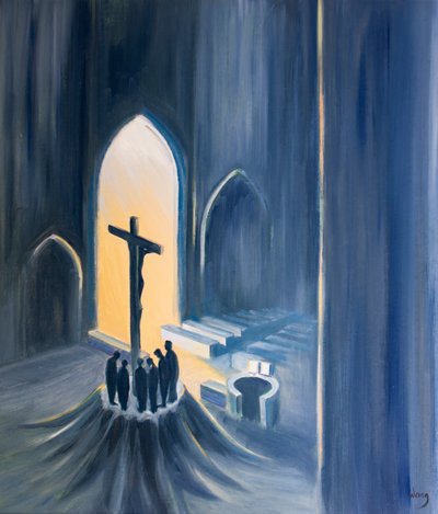 في القداس نقدم في الشكر ذبيحة مقدسة حية ، 2001 (زيت على ظهر السفينة). بواسطة إليزابيث وانج