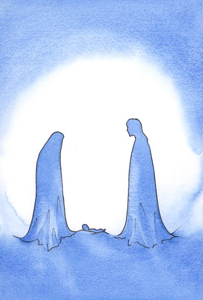 على مرأى من الطفل المعجز (الذي وقفت والدته أمامه في قدسية عذراء) ، كوفئ القديس يوسف بقوة على إيمانه. ، 2001 (w - c على الورق) بواسطة إليزابيث وانج