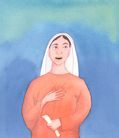 هل يمكننا أن نتخيل أن الطوباوية مريم العذراء لم تعرف متى قام ابنها من بين الأموات؟ لقد عرفت، في لحظة قيامته، كما اختبرت في قلبها نعيمه ومجده، 2005 (لوحة مائية على ورق) بواسطة إليزابيث وانج