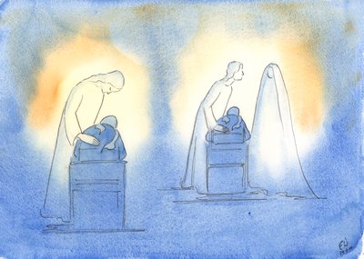 يسعد المسيح وأمه كلما لجأنا إليهم ببساطة وثقة طفل ، 2003 (w - c على الورق) بواسطة إليزابيث وانج