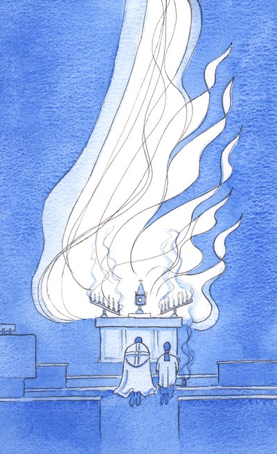 إن حضور المسيح الحقيقي على المذبح مجيد للغاية ، وكأن نار التسبيح والمجد تصعد إلى الآب ، 2002 (w - c على الورق) بواسطة إليزابيث وانج