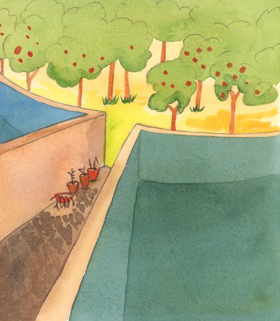 في الحياة الروحية، قد يبدو الأمر كما لو أننا نسير على طريق ضيق، بين جدران عالية، مع أمل ضئيل في العثور على الفرح، 2005 (لوحة مائية على ورق) بواسطة إليزابيث وانج