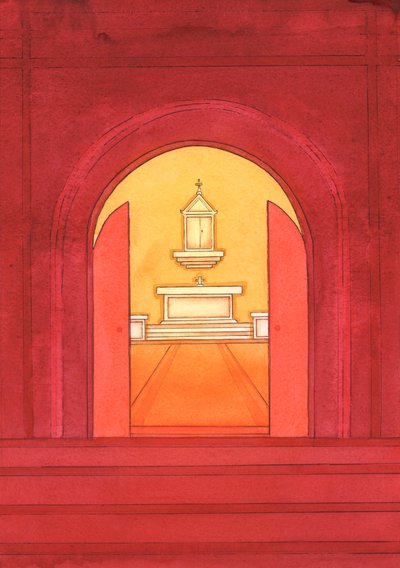 يسوع المسيح حاضر حقًا في القربان المقدس في خيمة الاجتماع ، 2004 (w - c على الورق) بواسطة إليزابيث وانج