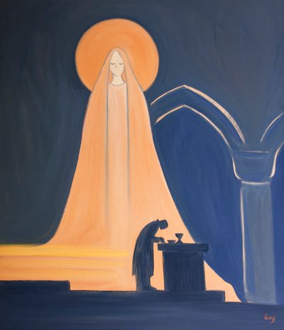 يسوع هو حقًا ابن مريم. كل ما لديه ، في بشريته المقدسة ، يأتي من والدته المقدسة ، 2000 (زيت على ظهره) بواسطة إليزابيث وانج