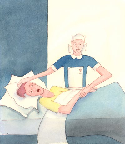 تمامًا كما يمكن (بنعمة الله) أن ينجو الخاطئ المحتضر من جهنم (بنعمة الله) بزيارة شخص محسن، كالممرض مثلًا، 2005 (لوحة مائية على ورق) بواسطة إليزابيث وانج