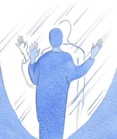 الشخص الذي يتوق حقًا إلى عمل مشيئة الله - بأدق التفاصيل - هو "لمس" الجنة ، أقرب ما يكون إلى جانب لوح زجاجي ، 2002 (w - c على الورق) بواسطة إليزابيث وانج