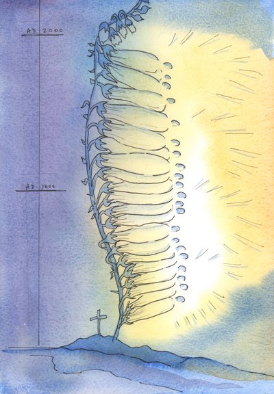 تضع الكنيسة براعم القداسة الحية لتزهر في كل عصر ، 2003 (w - c على الورق) بواسطة إليزابيث وانج