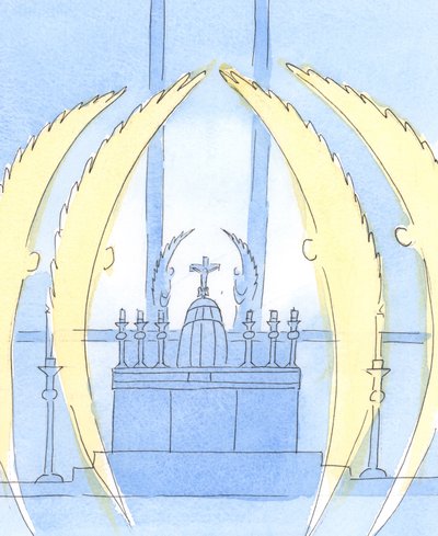 يحرس الملائكة الرب ، الموجود في خيمة الاجتماع في القربان المقدس ، 2004 (w - c على الورق) بواسطة إليزابيث وانج