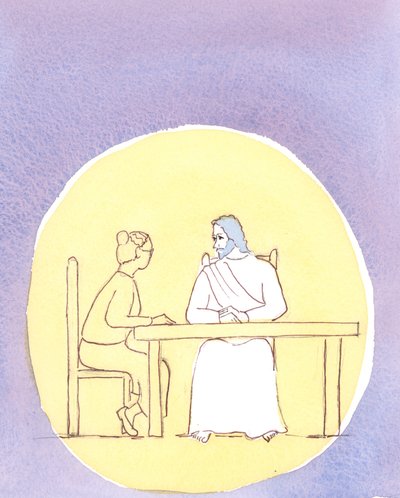 من خلال المناولة المقدسة نحن حاضرون مع المسيح. ويمكننا التحدث إليه بشكل وثيق كما لو كنا نجلس حول طاولة المطبخ ، 2004 (بدون ورق على الورق) بواسطة إليزابيث وانج