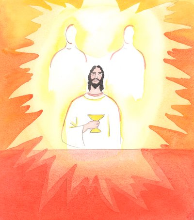 عندما كان المسيح في العلية، يصلي قبل آلامه، كان يصلي بالروح القدس إلى أبيه السماوي، 2005 (لوحة مائية على ورق) بواسطة إليزابيث وانج