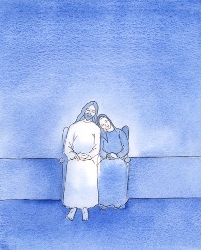 بقلب مسالم وضمير مسالم ، يمكن لصديق المسيح السعيد أن `` يتكئ &39;&39; عليه ، في المناولة المقدسة ، 2003 (w - c على الورق) بواسطة إليزابيث وانج