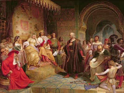 كولومبوس قبل الملكة ، 1843 بواسطة إيمانويل جوتليب لوتز