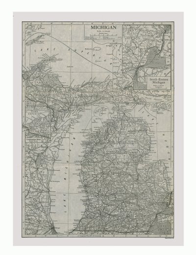 خريطة ميشيغان ، الولايات المتحدة الأمريكية ، c1900. بواسطة ايمري ووكر