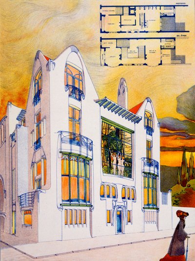تصميم المنزل حوالي 1905-6 (ألوان مائية وقلم على ورق) بواسطة إميل فان أفيربيك