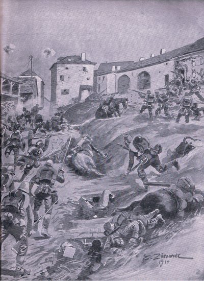 The Aschaffenberg 2nd Bavarian Hunter Battallion at Lagarde August 1914 ، من حانة التاريخ المصور للحرب العالمية 1914-1915. بواسطة Union Berlagsefellfchaft بواسطة اميل (بعد) ليمر