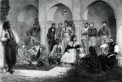 ملكة جمال تين مع موظفي البيت ، الجزائر ، صورة توضيحية من "لو تور دو موند" ، 1871 بواسطة إميل أنطوان بايارد