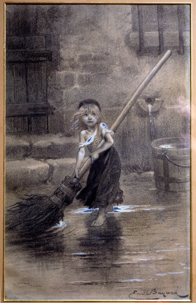 تمثيل كوزيت حافي القدمين. رسم إيضاحي لـ "البؤساء" بقلم فيكتور هوغو (1802-1885) بواسطة إميل بايارد (1837-1891) في القرن التاسع عشر. باريس ، ميزون فيكتور هوغو بواسطة إميل أنطوان بايارد