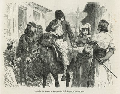 مهمة Leproux في Chio ، رسمها إميل بايارد ، لتوضيح قصة "جزيرة تشيو" (شرق تركيا) ، في عام 1877 ، بواسطة دكتور أ. نقش في Le Tour du monde بواسطة إميل أنطوان بايارد