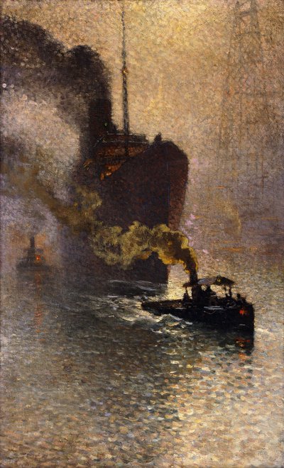 في السحب على نهر التايمز في الضباب ؛ Escort sur la Tamise dans le Brouillard - تم التقاطه في نهر التايمز ، 1918 بواسطة اميل كلوز