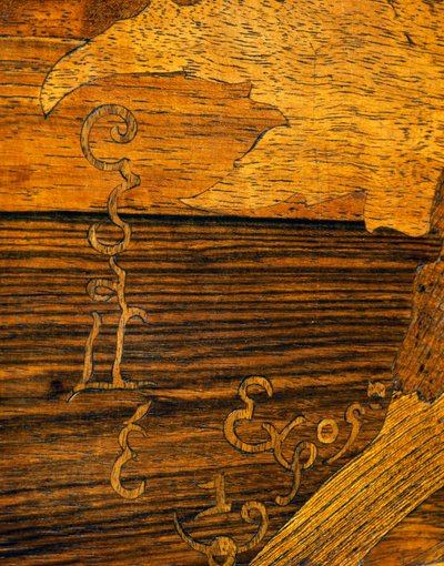 Art Nouveau style coffee table, by Emile Galle (1846-1904), detail with Galle