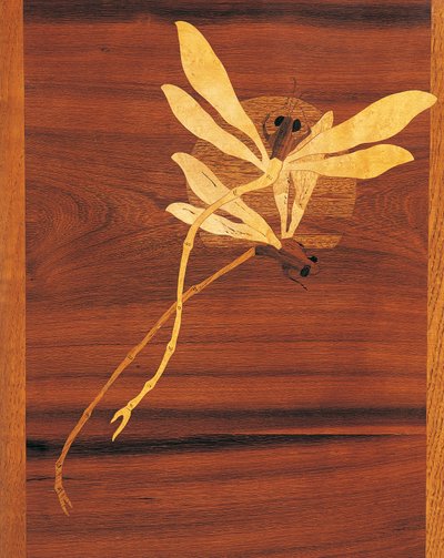 Dragonflies, detail from Art Nouveau style cabinet, ca 1900, by Emile Galle (1846-1904), carved and inlaid walnut, France, 20th century بواسطة اميل جالي