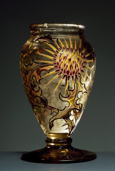 Smoked glass vase with enamel decorations, ca 1890, by Emile Galle, Nancy, France بواسطة اميل جالي