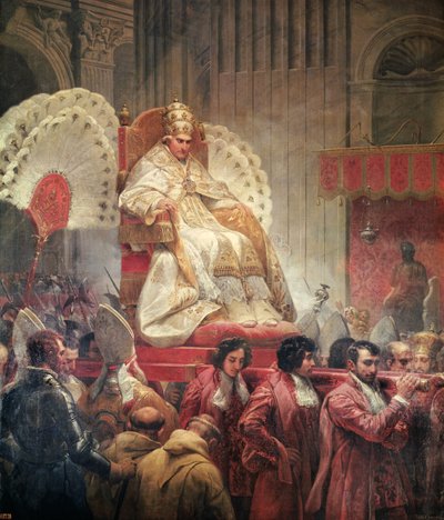 البابا بيوس الثامن (1761-1830) في القديس بطرس على Sedia Gestatoria ، 1829 (انظر أيضًا 182515) بواسطة إميل جان هوراس فيرنيه