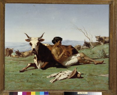 الشاب باتري يعزف على الفلوت. لوحة لإميل لوبون (1809-1863). ذكر إلزامي: مجموعة مؤسسة بخصوص دي بروفانس ، مرسيليا بواسطة اميل لوبون