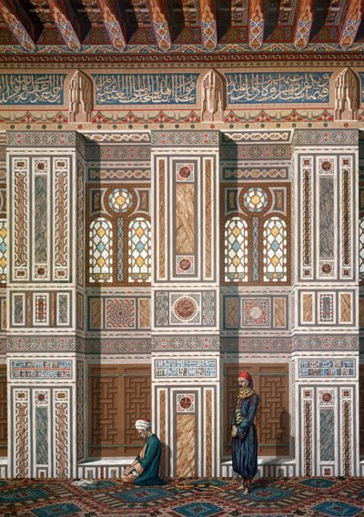 الجزء الداخلي لمسجد خوسن أحمد البوردييني. مطبوعة بالكروموليثوغراف بعد إميل بريسي دي أفينيس بواسطة إميل بريس دافين
