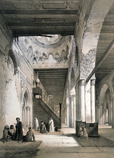 مسجد أحمد بن طولون، القاهرة: الجزء الداخلي من المقصورة، القرن التاسع. القرن التاسع عشر (مطبوعة حجرية من "الفن العربي من آثار القاهرة" 1869-1877 لإميل بريسي دي أفينيس بواسطة إميل بريس دافين