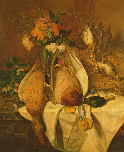 لا تزال الحياة مع مالارد ، القناصين والميداليات الذهبية ، c.1850 بواسطة Emily Stannard