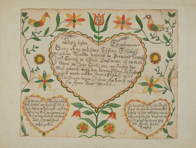 Fraktur - شهادة الميلاد والمعمودية بواسطة إيما م.كرومرين