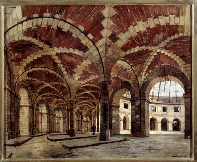 منظر داخلي لقاعة القمح القديمة. رسم إيمانويل لانسير (1835-1893) بواسطة إيمانويل لانسير