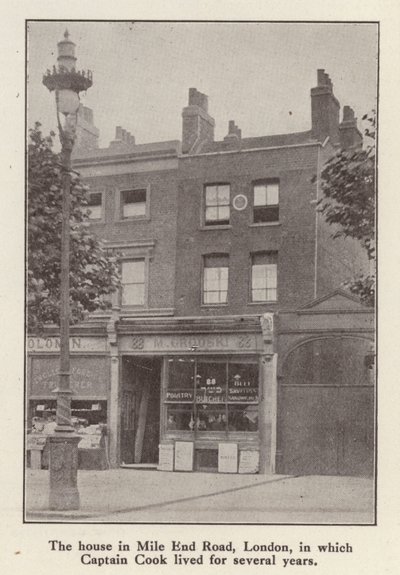 88 Mile End Road ، لندن ، المنزل الذي عاش فيه المستكشف الإنجليزي الكابتن جيمس كوك من عام 1764 حتى وفاته (صورة b / w) بواسطة مصور انجليزى
