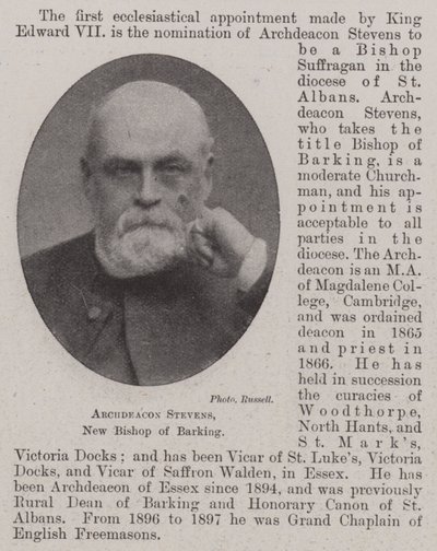 Archdeacon Stevens ، أسقف باركينغ الجديد بواسطة مصور انجليزى