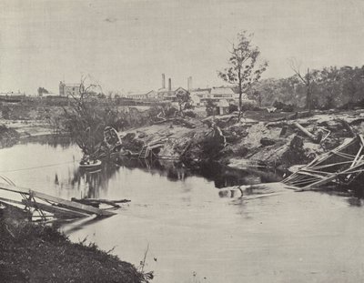 جسر بيرنلي ، فوق يارا ، بعد فيضانات يوليو 1891 بواسطة مصور انجليزى