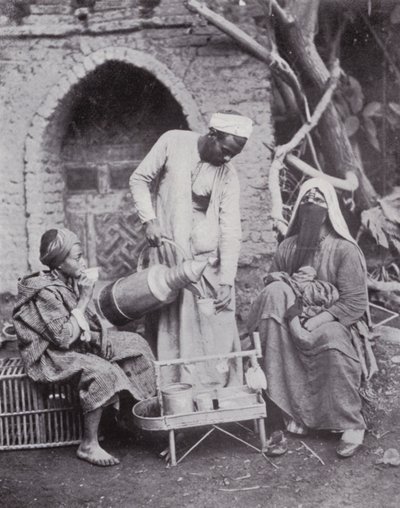 Egypt: Serving Turkish Coffee in the Streets of Cairo (b/w photo) بواسطة مصور انجليزى