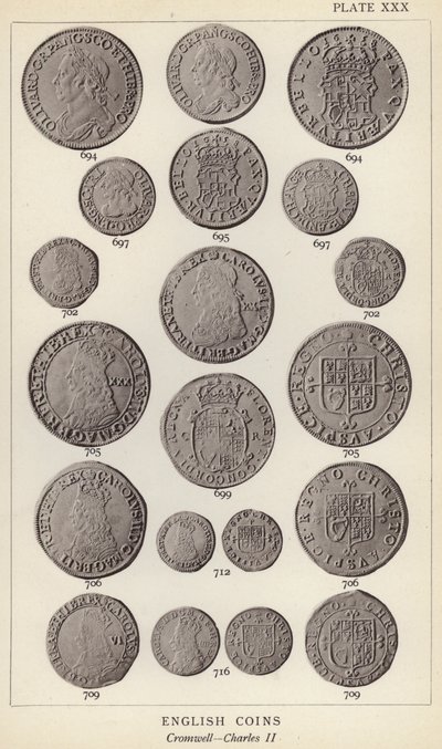 English Coins, Cromwell, Charles II (b/w photo) بواسطة مصور انجليزى